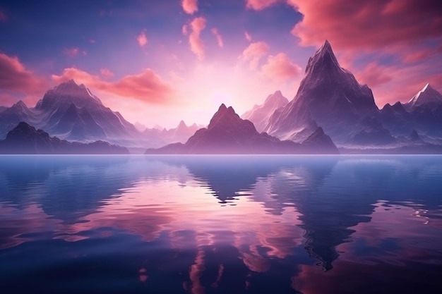 a mountain range is reflected in a lake