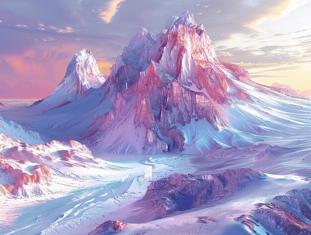 A mountain range sculpted from frozen juice where rivers of nectar carve canyons in the summer sun