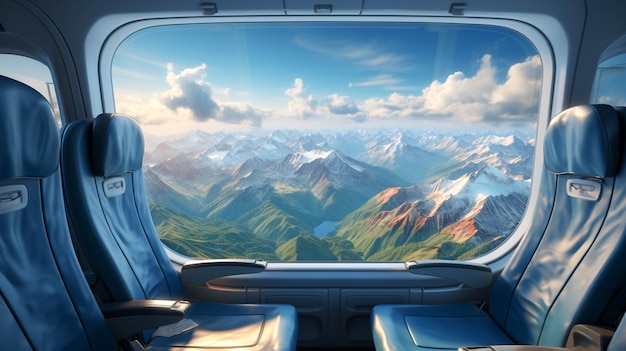 Mountain range through an airplane window