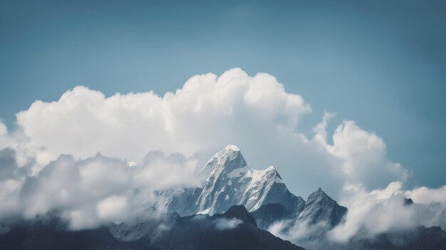 A mountain range with a blue sky and clouds