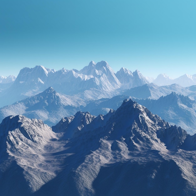 A mountain range with a blue sky and a mountain range in the background.