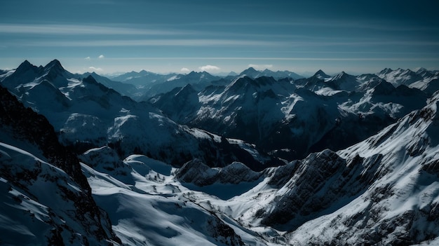 青い空とスイスの文字がある山並み