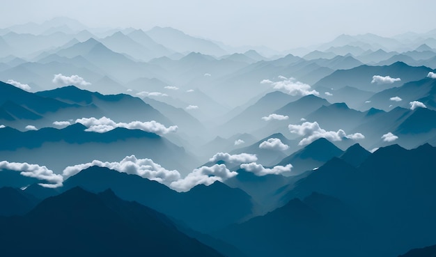 A mountain range with clouds in the background