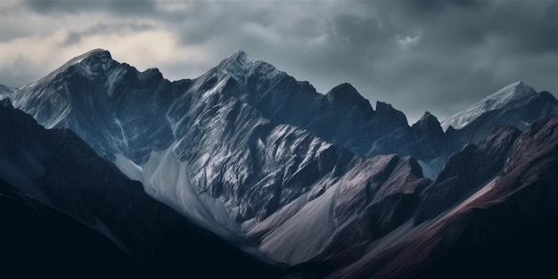 A mountain range with a cloudy sky in the background