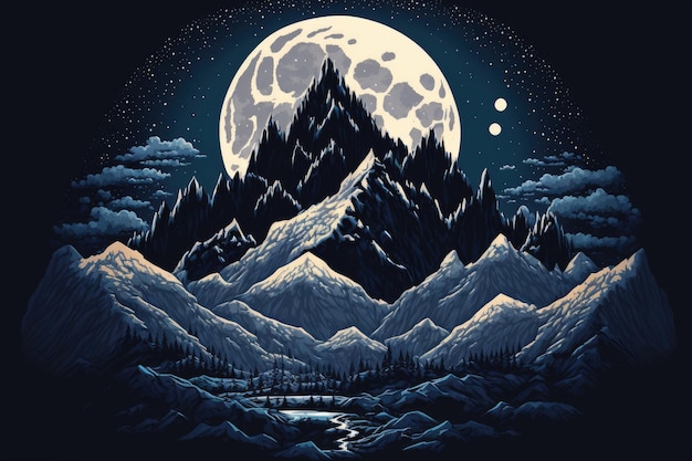 Mountain range with a full moon