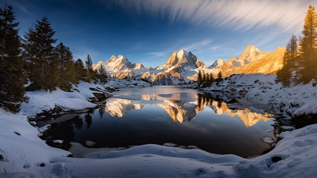 Photo mountain range with a lake in the foreground