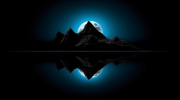 A mountain range with the moon in the background