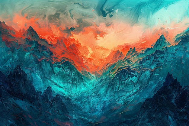 a mountain range with orange and blue colors