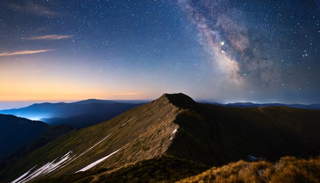 Mountain range with outer space