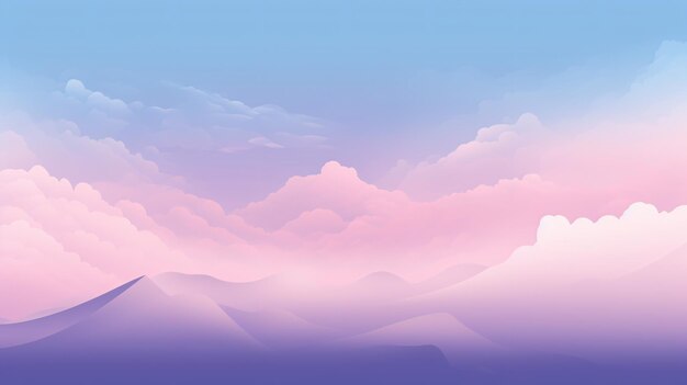 A mountain range with a pink sky and clouds