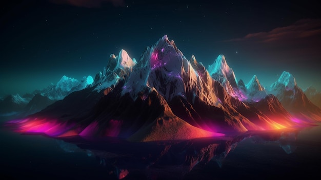 A mountain range with a purple and blue background.