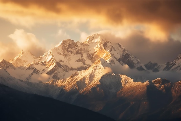 Mountain range with snow capped mountains in the background