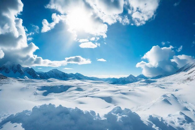 a mountain range with snow and clouds in the sky