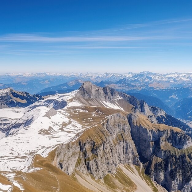 A mountain range with snow on the mountain tops