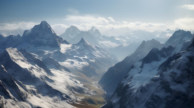 A mountain range with snow on the mountains