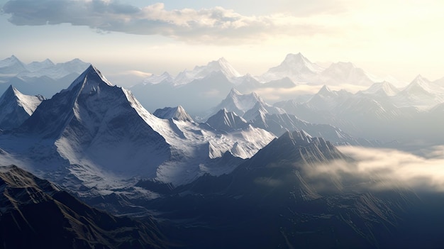 A mountain range with snow