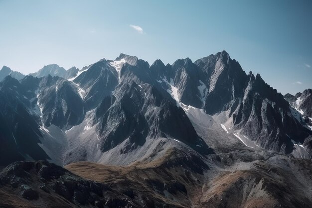 Mountain range with snowcapped peaks generated by ai