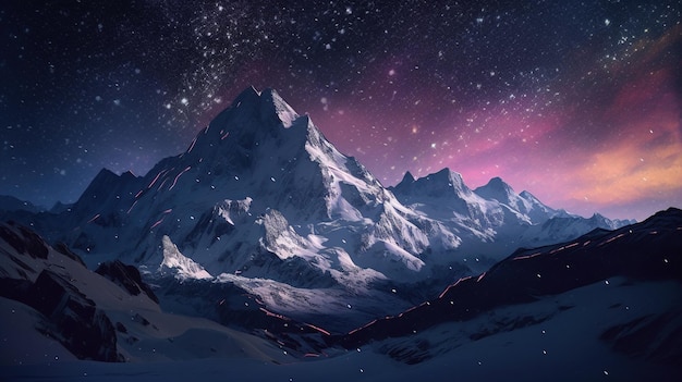 A mountain range with a starry sky above it