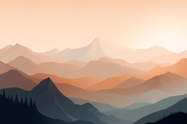 A mountain range with a sunset in the background.