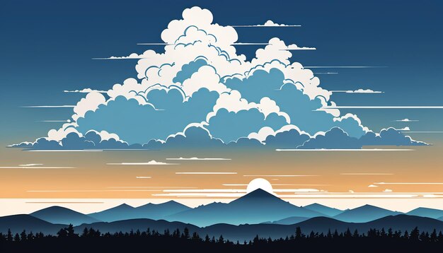горный хребет с заходом солнца и облаками