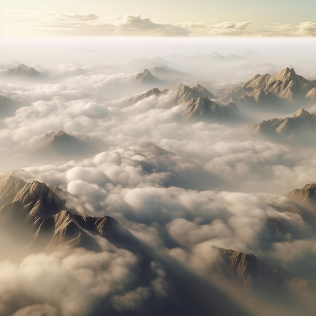 山と雲の景色を眺める山脈