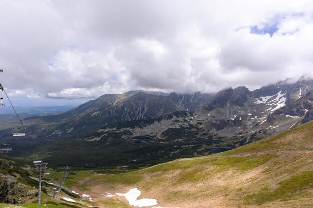 A mountain range with a view of the mountains and the lake below.