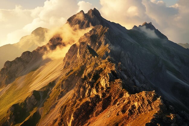 Mountain ridge bathed in golden light