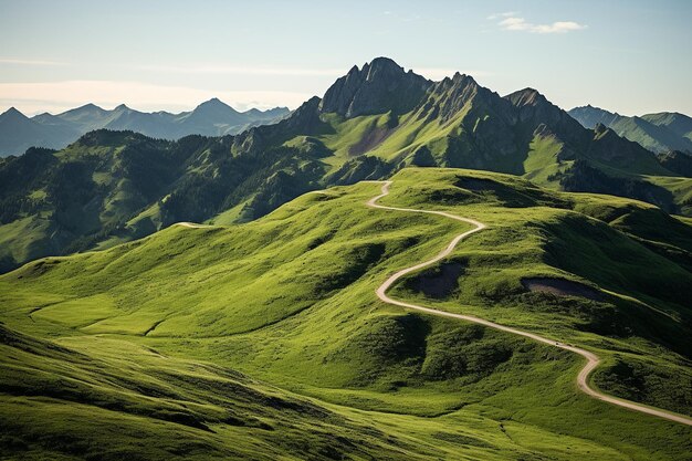 Mountain ridge with a winding hiking trail