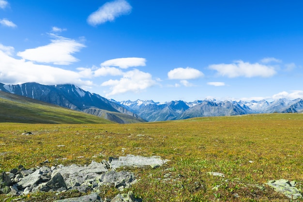 Mountain ridges and meadows scenic view.