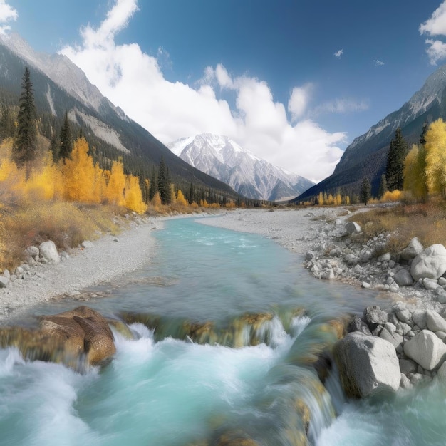 Mountain river autumn landscape