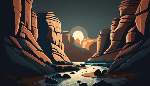 Mountain river canyon night ai generated