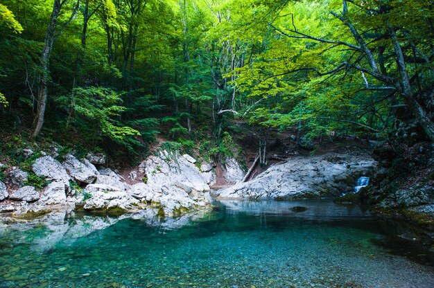 Горный речной пейзаж, долина привидений, трава, скалы, Крым Trekking