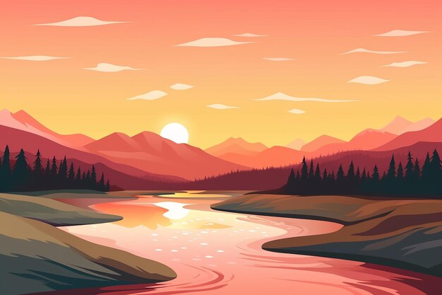 Mountain river Landscape vector illustration