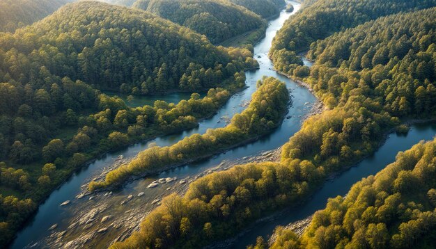 Горный рек Горный ландшафт Панорама реки посреди горного леса