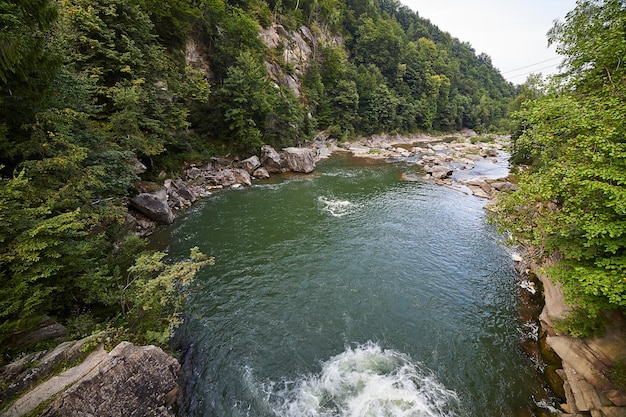 The mountain river Prut and waterfalls Probiy in Yaremche Carpathians Ukraine