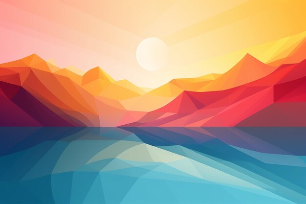 Photo mountain river sun set landscape vector illustration