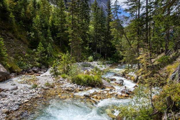 Mountain river in Vanoise national Park alpine valley, Savoie, French alps