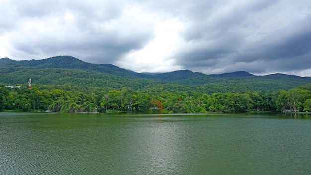 Mountain and river views during the rainy season