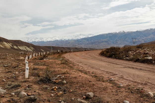 Mountain road in Jumgal District of Kyrgyzstan, mountain landscape