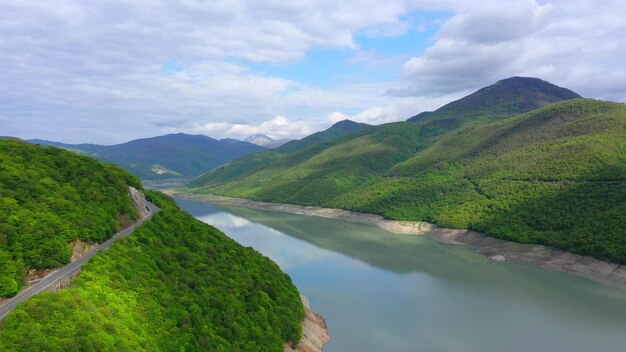 Mountain road Pond among the mountains