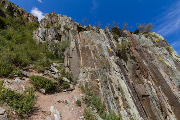 Mountain rock bottom view Altai