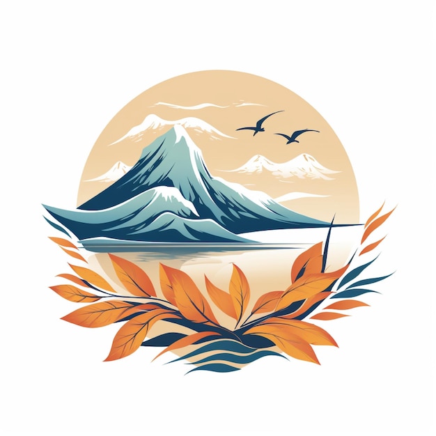 Mountain sand and leaves logo