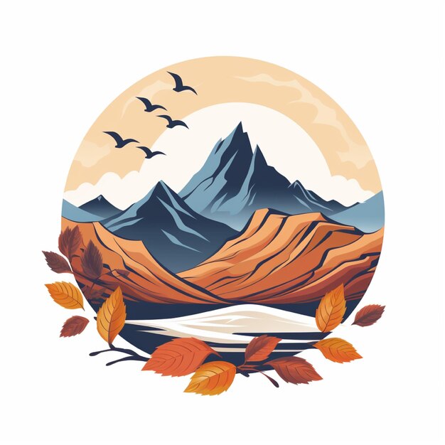 Mountain sand and leaves logo