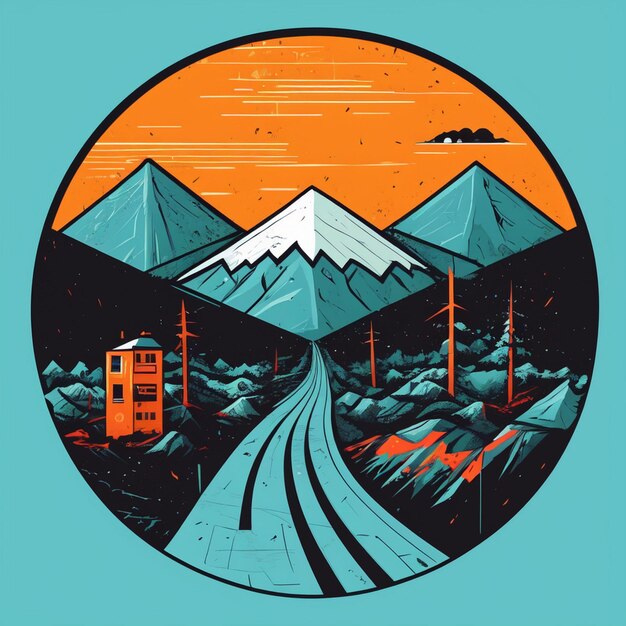 Foto design della t-shirt con scena di montagna