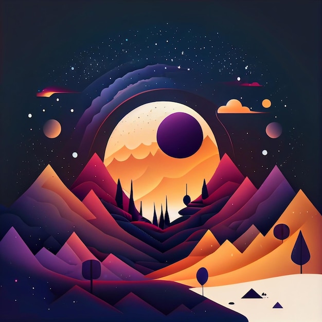 Mountain scene with a full moon in the sky generative ai