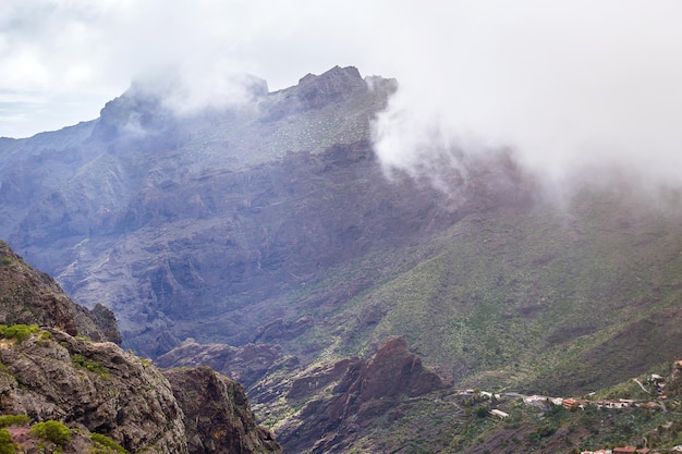 Mountain serpentine Landscape of the Masca Gorge Beautiful views of the coast with small villages in Tenerife Canary Islands