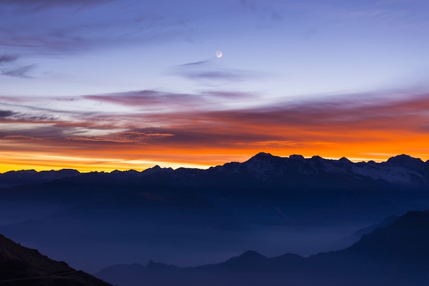 Mountain silhouette and stunning sky