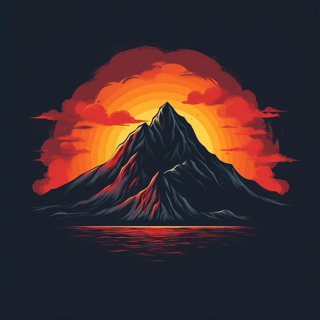 Mountain Silhouette Tshirt Design With Sun And Volcano Inspired Logo