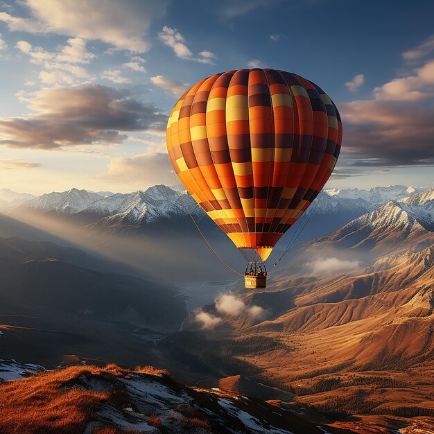 Photo mountain sky hot air balloon long shot