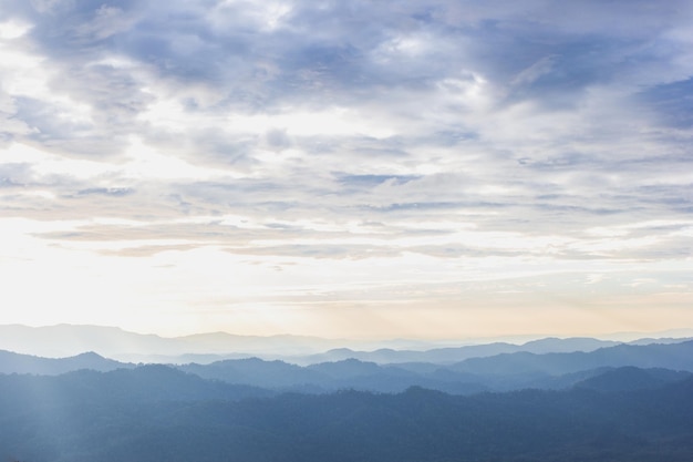 Photo mountain soft fog scenic sunset morning at thongphaphum kanchanaburi thailand mountain hill viewpoint scenic landmark